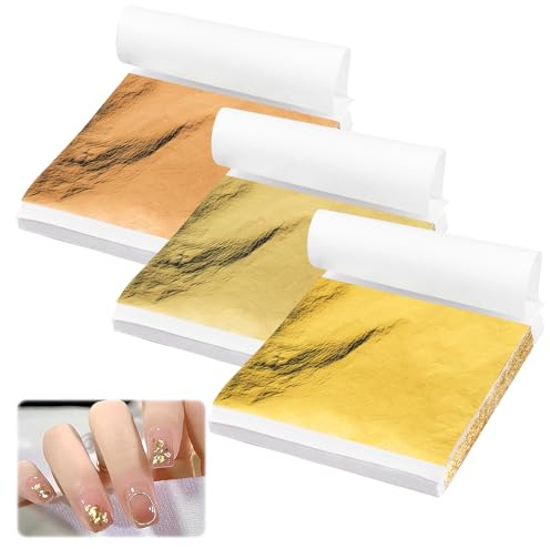 300 Hojas Lámina de Oro de Imitación, 8X8,5 cm, 3 Colores