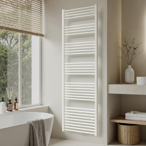 S'AFIELINA Badheizkörper 180x60 cm 860 W Handtuchheizkörper Weiß | Handtuchtrockner und Handtuchwärmer für Badezimmer mit Mittel- und Seitenanschluss,für Warmwasser-Zentralheizung,ohne Ventile