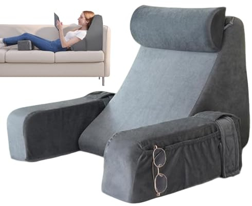 Cioquli Rückenkissen, Lesekissen für Bett und Sofa mit abnehmbaren Armlehnen und Kopfkiseen, Rückenlehne für Erwachsene, Keilkissen mit Waschbarem Bezug, Rückenstützkissen zum Lesen/Spielen/Fernsehen