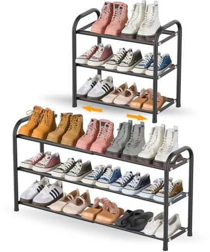 YAMAIDUO Scarpiera a 3 Livelli, Espandibile Scarpiera Salvaspazio Piccola in Metallo Regolabile da 43 a 78 cm, Shoe Rack Scarpiere per 6-12 Paia di Scarpe, Scaffale Porta Scarpe per Ingresso Corridoio