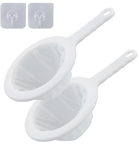 2 st kökssil, olivoljefilter, finmaskikt, plast, 200 mesh, vit, med 2 självhäftande krokar, för filtrering av yoghurt, mjölkvin och honung
