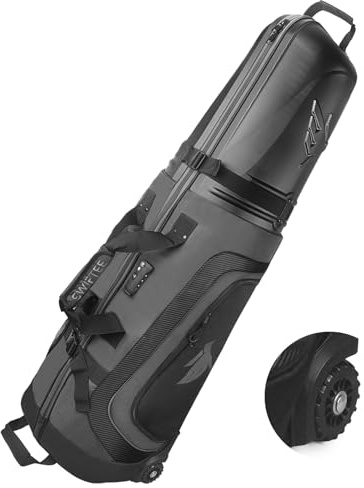 SWIFTEE Sac de voyage de golf haut de gamme avec étui rigide Swiftee et serrure TSA – Tissu Oxford 1680D, roues surdimensionnées, transport aérien léger pour une protection maximale du club (gris)