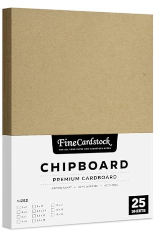 Brown Kraft Chipboard – Medium Weight 30 Point (0.03 inch) Cardboard | Thick and Sturdy, Great for Arts and Crafts, Packaging, Scrapbooking, Notepad Backing | 25 per Pack | 9 x 12