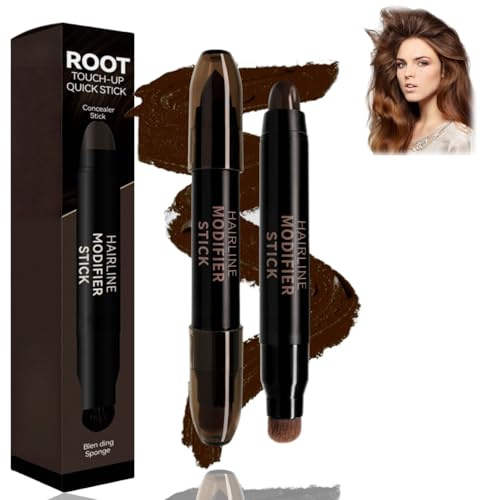 Instant Root Cover-Up Stick, Root Color Stick, Grey Hair Coverage & Root Touch Up Concealer,3 Colors Double Ended Hairline Powder,Hair Colour Spray,Dark Brown Hair Dye,Hair Texture Powder,02#