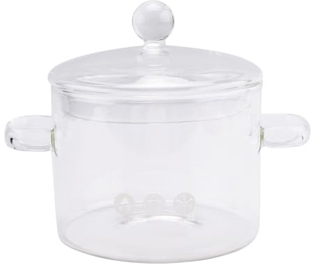 Wadakada Casseruola in Vetro con Coperchio, Pentola per Piano Cottura con Coperchio e Manico Pentola per Zuppiera Trasparente, Alta Borosilicato 1400 Ml, Facile da Usare