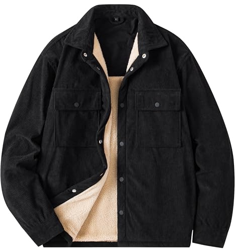 TONY BACKER - Giacca Invernale Uomo, Camicia in Velluto a Costine Con Pelliccia Interna. Comoda E Calda, Adatta Come Giacca, Camicia, Stile Casual Elegante (IT, Testo, L, Regular, Regular, Nero)