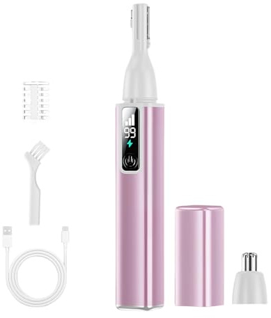 Colexy Rasoir Sourcils Femme, 2 en 1 Epilateur Visage Électrique Rechargeable, Tondeuse à Poils de Nez, Rasoir Femme Portable pour Corps, Sourcils, Visage, Joues, Lèvres, Menton (Rose)