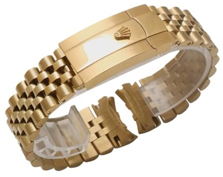 ROUREOX 20mm 21mm Jubilee-Design Metall Uhrenarmband | Gebogene Endstücken Sicherheitsverschluss Silber Gold Bicolor Casual Dress