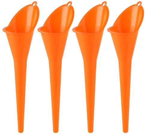 4 Pcs Embudo Aceite Motor, Embudo Gasolina | 28cm Embudos para Coche con Cuello Largo, Embudos para Gasolina, aceite coche motor autocaravana combustible(naranja)