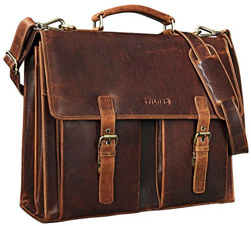 STILORD 'Constantin' Vintage Lehrertasche Aktentasche Herren Damen Bürotasche Hauptfach für 15.6 Zoll Laptop Umhängetasche groß Leder, Farbe:kara - cognac