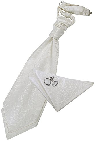 DQT Herren Swirl Elegante Klassische Hochzeit Vorgebundene Krawattenschal, Einstecktuch und Manschettenknöpfe - Elfenbein