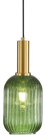 HJXDtech Moderne Vintage Glas Lampenschirm Hängeleuchten & Pendelleuchten, E27 Gold Lampenfassung, Hängelampe einflammig für Küche, Esstisch, Schlafzimmer und Wohnzimmer (Grünes, 13cm)