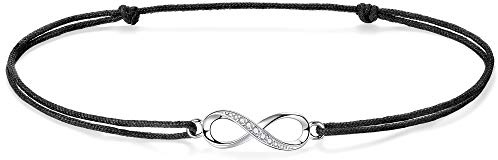 J.Endéar Unendlichkeit Fußkettchen Damen Mädchen Silber 925 handgefertigte Kordel Armband Liebe Freundschaft Geschenk 34cm verstellbar