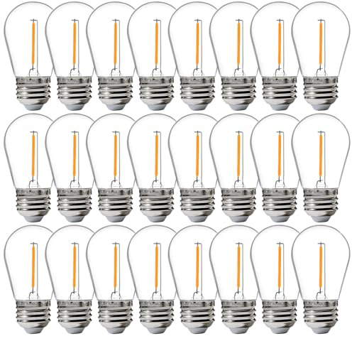 FLSNT 24 Pack LED S14 Replacement Light Bulbs, Shatterproof Waterproof 1W Outdoor String Light Bulbs, E26 Regular Base, 2200K Warm White, CRI80, Non-Dimmable