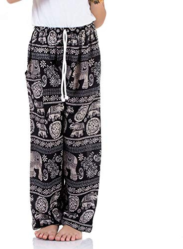 PRINCESS OF ASIA Vegan & Fair - Orientalische Kinder Aladinhose Haremshose Thailändischer Elefant für Mädchen Jungen &Jungen (134/140, Schwarz)