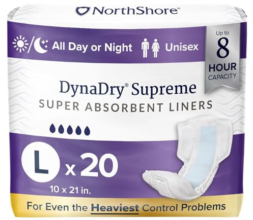 NorthShore DynaDry Supreme Liners Incontinence for Women and Men, Large, Pack/20