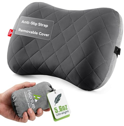 Hikenture Ultralight Inflatable Pillow with Removable Cover for Neck Lumber Support - Upgrade Washable Travel Air Pillows for Camping, Hiking, Backpacking (Grey)