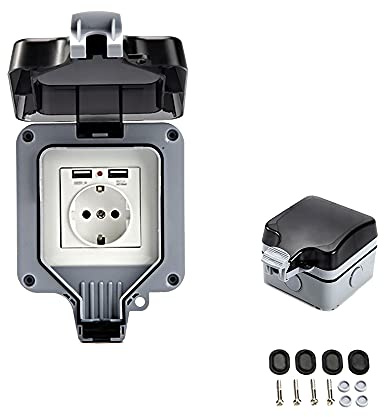 Double prise murale d'extérieur avec prise électrique USB étanche et résistante avec boîtier mural (simple)