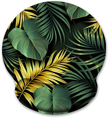 Audimi Mouse Pad with Wrist Rest Support Green and Golden Leaves Mouse Mat Non-Slip Rubber Base for Laptop PC Office Working Gaming