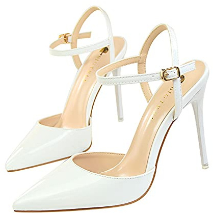 Femmes Mode Sexy Escarpin Stiletto Cuir Verni Chaussure Beau des Sandales Femme Talon Lacets Téglables Haut Aiguille Mariage Club Soirée Talon Aiguille 10.5CM