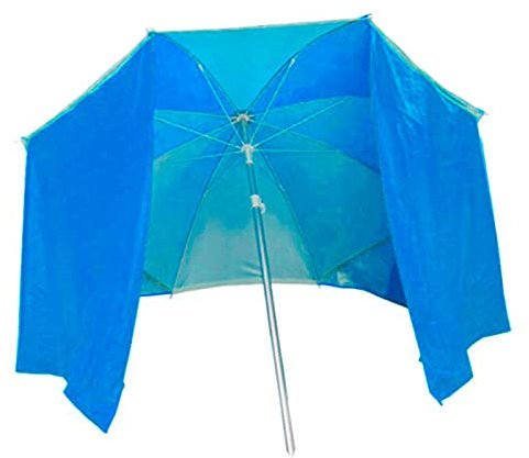 Sombrilla de nylon con paraviento 200 cm, parasol aluminio playa con bolsa, mástil diámetro 22-25 mm, varillas fibra de vidrio, color aleatorio