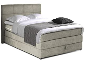 Mivano Boxspringbett Hotspot/Modernes Bett mit Durchgehender H3-Matratze, Bettkasten und Topper/Liegefläche 120 x 200 / Liegehöhe 63,5 cm/Mikrofaser, Creme