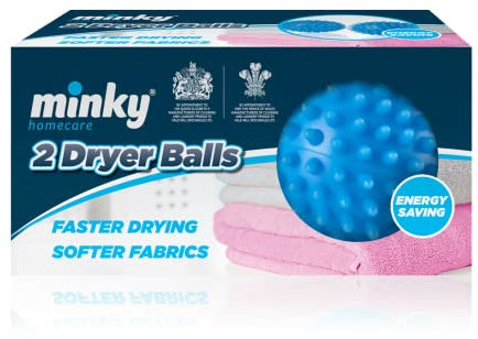 Minky Dryer Balls, Pack of 2 Blue Laundry Balls for Tumble Dryer, Reusable Laundry Balls, Quick Drying Time, Eco Friendly Softener Balls (Pack of 2)