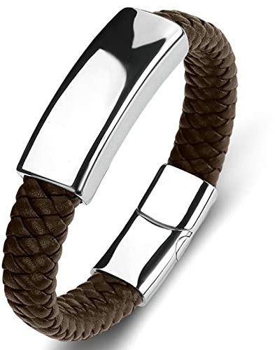 Ayoiow Männer Armband Indianer, Armband Metall Kette Männer Armband Leder Hochglanz ID Braun Geflochten Armband