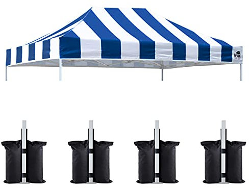 Eurmax USA Pop-Up-Pavillon-Zeltabdeckung, nur Ersatz-Top, Bonus 4-teilige Gewichtstasche (25,4 x 38,1 cm, Streifenblau)