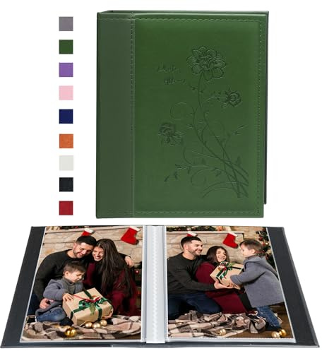 Miaikoe Small Photo Album 6x4 2 Packs, Each Pack Holds 50 Vertical Pictures, Slip in Top Loading Photo Albums Only 10x15cm for Artwork or Postcards Storage (Dark Green)