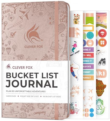 Clever Fox Bucket List Journal – Inspirational Book for Memories & Adventures – Bucket List Notebook for Couples, Pocket (Rose Gold)