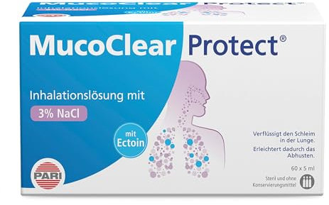 PARI MucoClear Protect 3% NaCl Inhalationslösung mit Ectoin – Hypertone Kochsalzlösung zum Inhalieren – für Kinder und Erwachsene – 60 Ampullen á 5ml – Steril, ohne Konservierungsstoffe