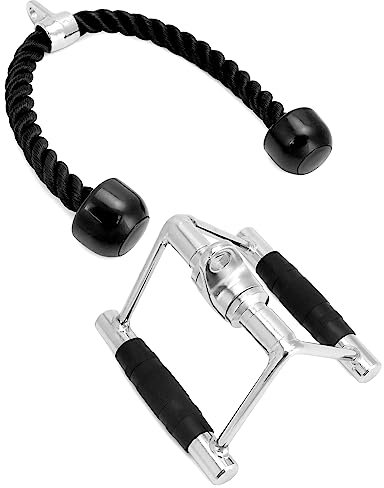 QWORK® Tricep Rope and V Rowing Handle for Gym Cable Machine, LAT Pull Down Attachments
