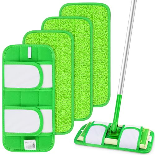4 Stück Mop Microfaser Reinigung Pads für Swiffer Bodenwischer Wet & Dry Starter-Kit, Wiederverwendbar Mop Pads für Swiffer Wet, Wischmopp-Reinigungskissen Bezug Ersatzbezug Wischbezug Reinigungs Pads