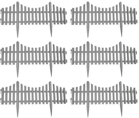 Tradineur - Pack de 6 Vallas de plásticos Decorativas de jardín - Borde para cespéd, Plantas, Flores, decoración de Exterior - N.º 5-32,5 x 60 x 0,7 cm - Color Gris Claro