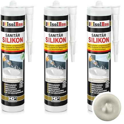 Isolbau Sanitär Silikon 3 x 300 ml Manhattan - Hochelastischer Silikon-Dichtstoff für Abdichtungen & Fugen - wasserdicht - Kartusche