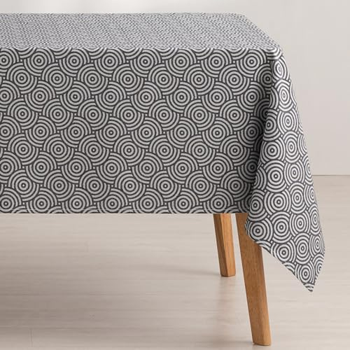 GAMUSI Mantel Antimanchas Mesa Rectangular Jacquard Impermeable 140x100 cm, Tacto Tela, Color Antracita - Ring