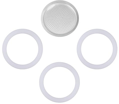 wedrink 1 Filter and 3 Silicone Gasket Seals Replacement for Aluminium Moka Pot and Stovetop Espresso Coffee Maker (6 Cup)