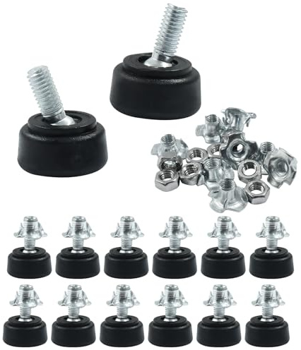 Rierdge Möbel-Nivellierfüße, 6,35 mm Gewinde, M6-Gewinde, verstellbare Bodenschutzfüße, Gleiter zum Einschrauben, Nivellierer für Schrank, Hocker, Stühle, Tischbeine, 16 Stück