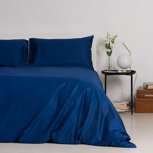 Zenoni & Colombi Copripiumino Matrimoniale 100% Raso di Cotone 300 fili - Set Copripiumino e federe, Made in Italy (Matrimoniale, Blu Oltremare)