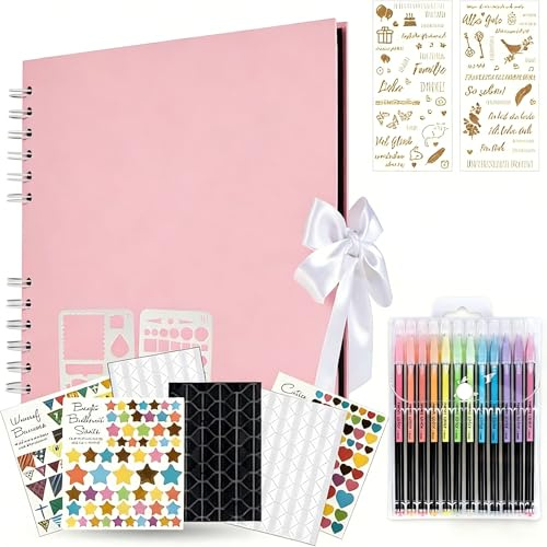 KASZOO Fotoalbum zum Selbstgestalten, DIY 80 Schwarze Seiten, Kann als Abschluss Geschenk, Geburtstagsgeschenk, Hochzeitstagsgeschenk, Rosa