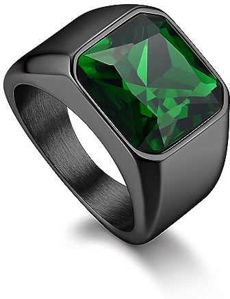 Bandmax Anillo Sello Verde Regalo a Novio Pareja, Anillo Verde Tamano 64