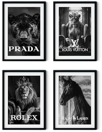 MJ-GRAPHICS® | Mood Poster Set Fashion Luxus - Schwarz-Weiß - Elegant, Luxuriös, Boutique Lifestyle, Coco - Dekorative Wandkunst Premium für Schlafzimmer Wohnzimmer - 4xA4 Kunstdrucke - ohne Rahmen