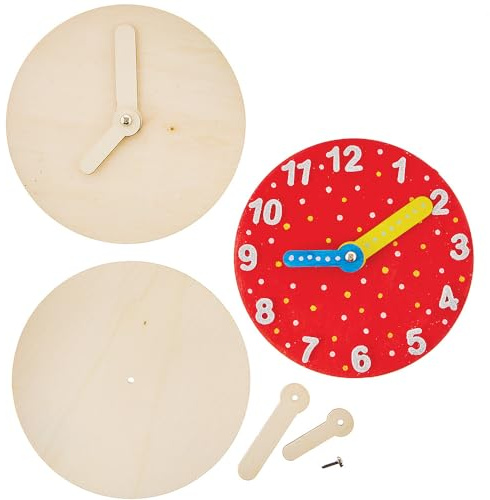 Baker Ross FN110 Telling the Time Wooden Kits - Pack of 10, STEM, Science, Maths and Learning Aids for Kids and Schools