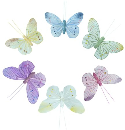 12PCS Feather 3D Butterfly Wall Stickers Pastel Colored Pink Purple Blue Yellow Green White Butterflies Decals for Nursery Girls Bedroom Butterfly Birthday Party Cake Wedding Baby Shower Decorations