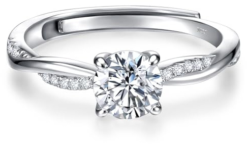 Macachii Anillos de Compromiso Mujer Plata de Ley 925, Ajustables con CZ y 14K Baño de Oro – Anillos de Promesa, Regalo para Mujer, Anillos Plata y Oro