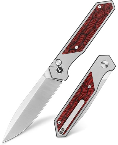 LOTHAR RAPTOR Klappmesser, 21.4CM Scharfe 14C28N Stahl Taschenmesser | Damast G10 Handle Einhandmesser mit Knopfdruck, EDC Messer, Gürtelclip, Ideal für Outdoor Enthusiasten(Rot)