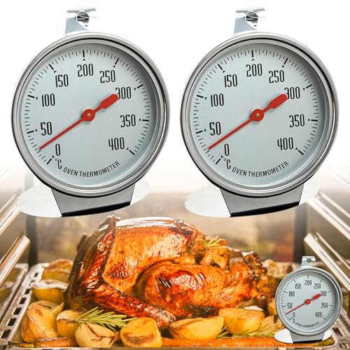 Sporgo Termómetro de horno (2 unidades, acero inoxidable, 0 °C hasta 400 °C, para colgar y colocar en el horno, para horno eléctrico, cocina de gas, cocina o hornear)