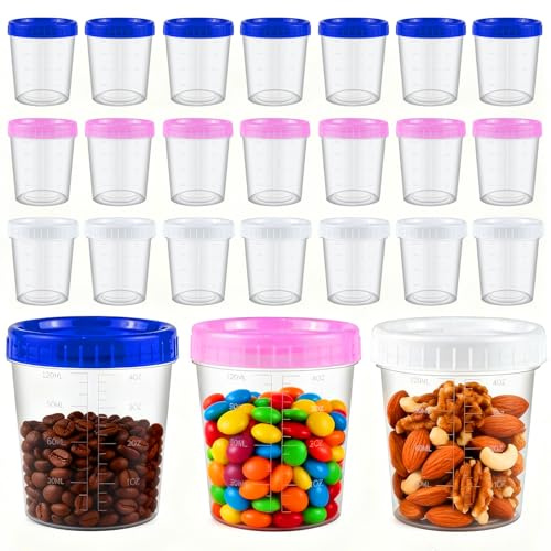 HHXUUAN Kleine Plastikdosen mit Deckel,24Stück 120ml Gefrierdosen Messskala | Frischhaltedosen lebensmittelecht,wiederverwendbar, für Soßen, Salat & Joghurt, spülmaschinenfest, stapelbar & gefrierfest