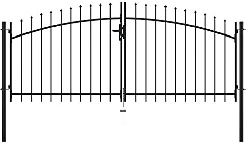 Azzrora Cancello Giardino Esterno in Ferro, Cancelli in Ferro, Cancello Pedonale, Cancello Doppio con Punte a Lancia 300x150 cm, Colore Nero